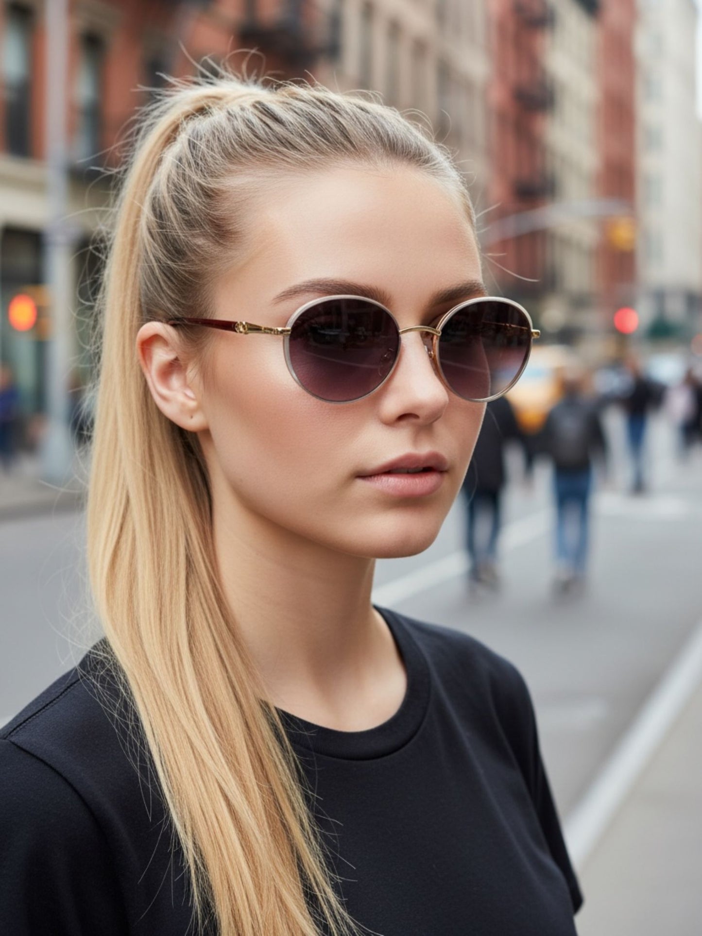 Brown round metal rim sunglasses