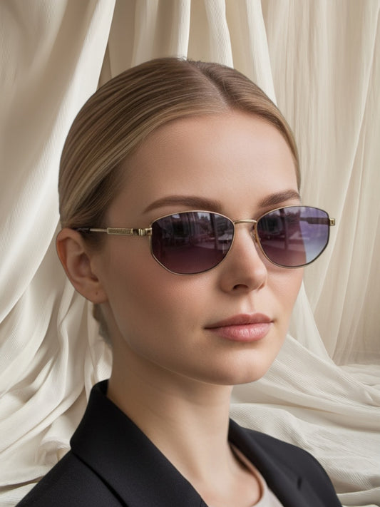 Brown Flatter Metal Frame Sunglasses