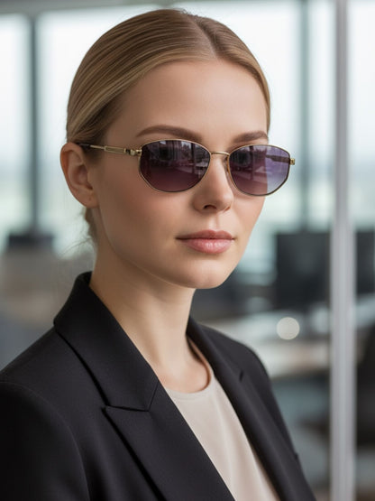 Brown Flatter Metal Frame Sunglasses