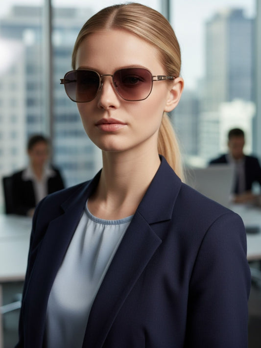 Brown square Metal Frame Sunglasses